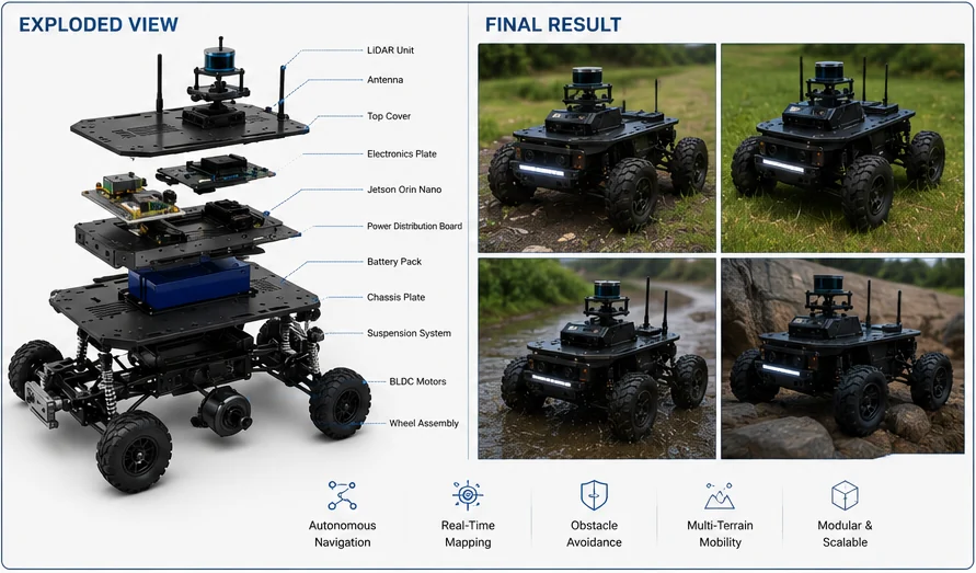 Autonomous rover exploded view and final result