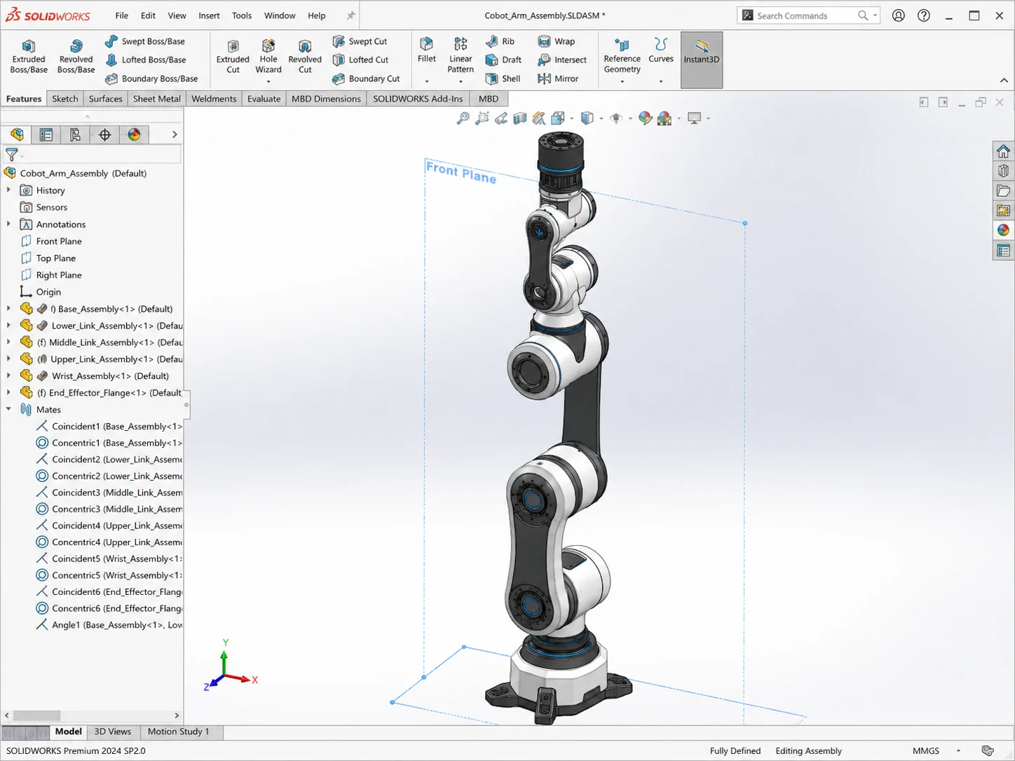 6-DOF robotic arm SolidWorks assembly